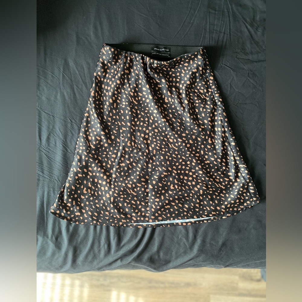 Urban Outfitters, XS, Black and Brown Print, Silk, Mini Skirt